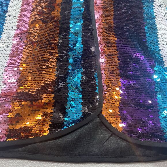 JUN & IVY Skirt Sequin Striped Mini Vibrant Party Fully Lined Rainbow Womens L - Picture 7 of 11